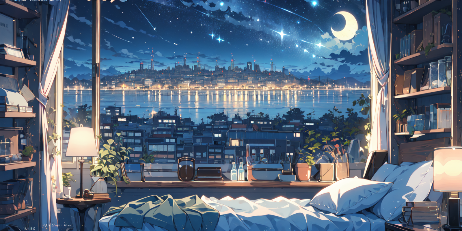 19476-1676760098-(masterpiece_1.2), best quality,PIXIV,cozy animation scenes,_scenery, night, window, no humans, sky, plant, night sky, pillow, c.png